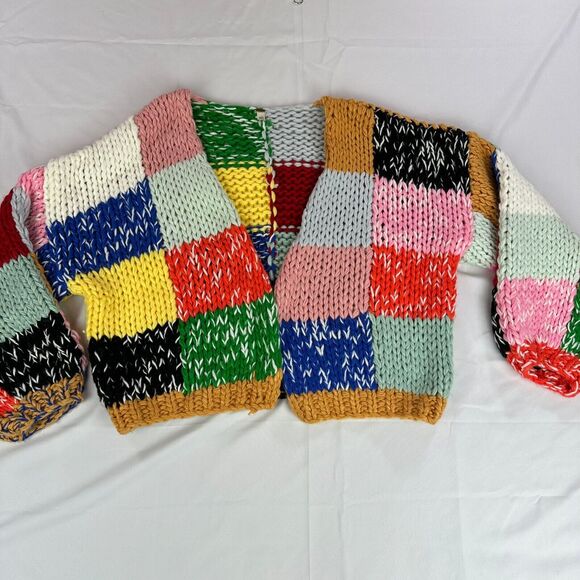 Unbranded Sweaters - Retro Contrasting Mora Rainbow Grid Heavy Womens Versatile Cardigan Sweater